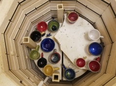 TDS Hand-made mugs in the kiln